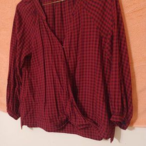 Red Plaid Peasant Top SIze Small